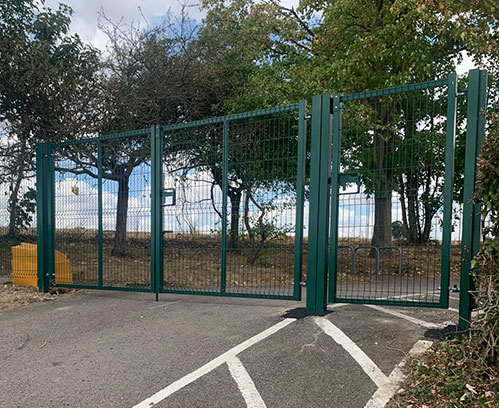 Double Leaf Vehicle Gate With Pedestrian Gate